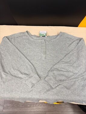 JoyLab lightweight Heather Gray Waffle Knit Henley Pullover long sleeve tee L nw